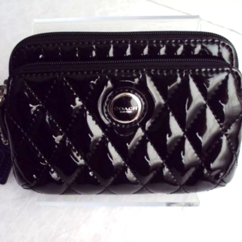 Coach Poppy Gloss Dbl Zip Wristlet, NWT